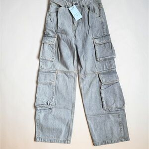 Zara Relaxed Cargo Jeans NWT Light Wash brownish Denim Wide Leg Size 30